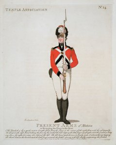 テンプルアソシエーションボランティア、「ロンドンとその周辺の忠実なボランティア」のプレート14、1798年発行 作： Thomas Rowlandson